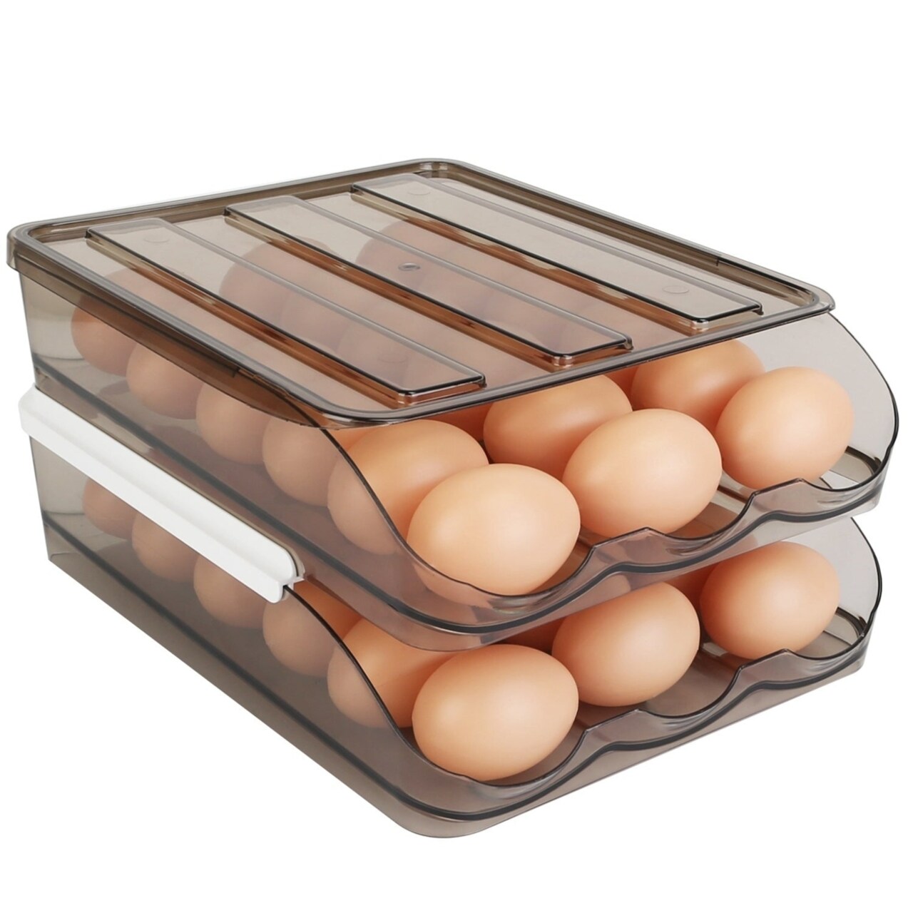 Egg Container Holder For Refrigerator Double Layer Egg Storage Box With Lid Automatic Rolling Egg Box Organizer Bin Tray